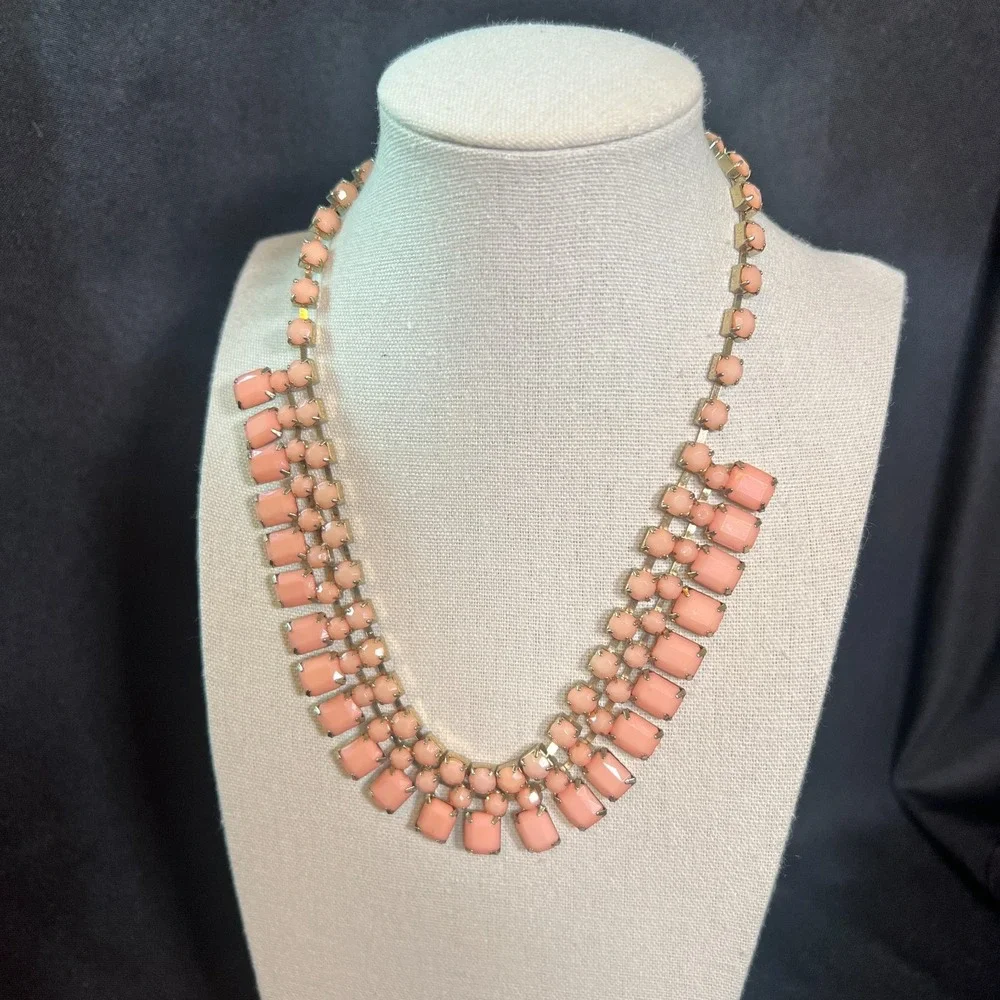 Pink Rhinestone Bib Necklace Statement Pastel Glass Stones 7